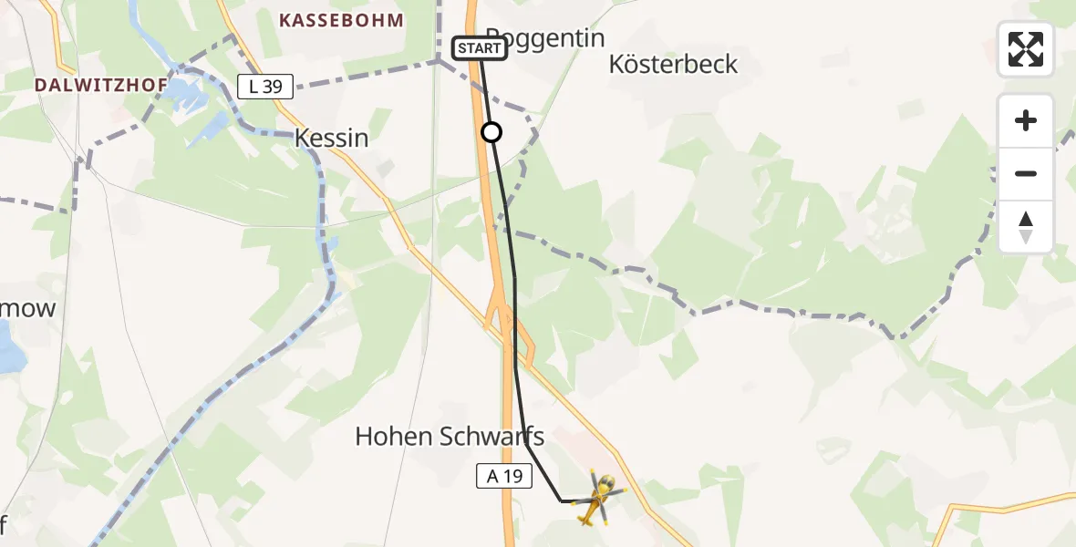 Flugroute Ambulanzhubschrauber Roggentin - Dummerstorf, 31 Juli 2026, 18:47