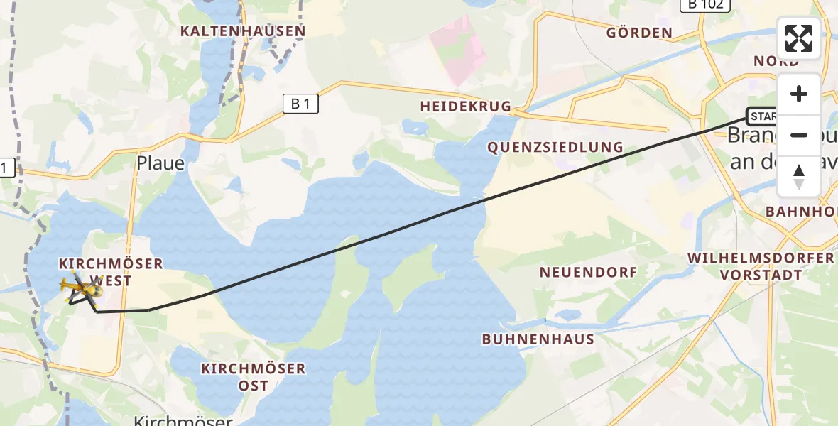 Flugroute Rettungshubschrauber Brandenburg an der Havel - Brandenburg an der Havel, 31 Juli 2026, 18:59