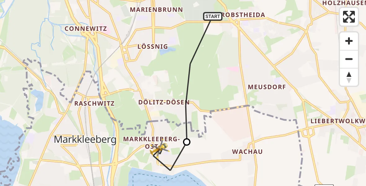 Flugroute Rettungshubschrauber Leipzig - Markkleeberg, 31 Juli 2026, 19:01