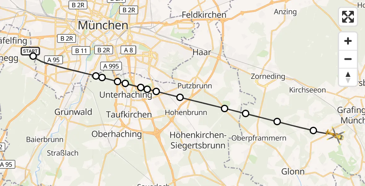 Flugroute Rettungshubschrauber DRF Air Rescue München Hubschrauberlandeplatz - Bruck, 31 Juli 2026, 19:03