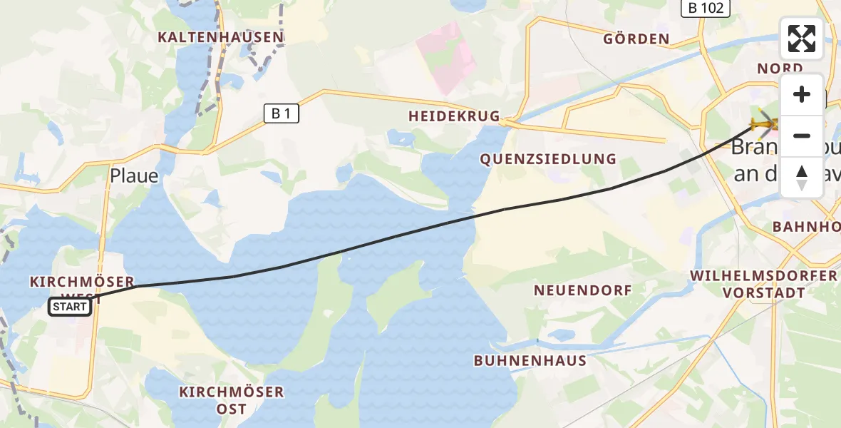 Flugroute Rettungshubschrauber Brandenburg an der Havel - Brandenburg an der Havel, 31 Juli 2026, 19:29