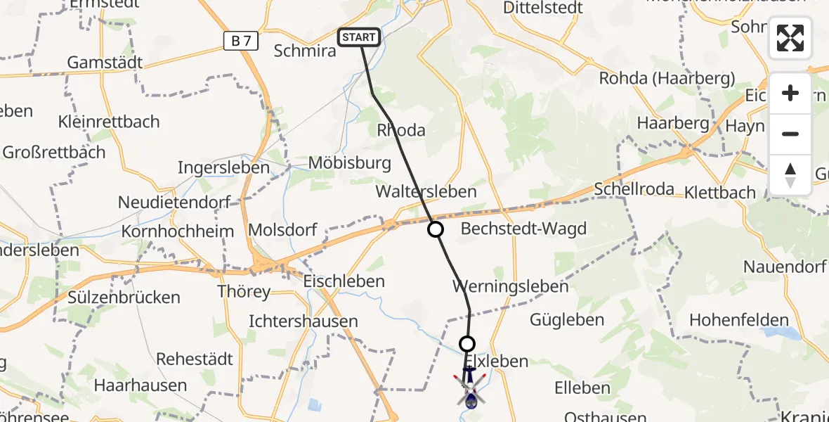 Flugroute Polizeihubschrauber Erfurt - Elxleben, 31 Juli 2026, 20:24