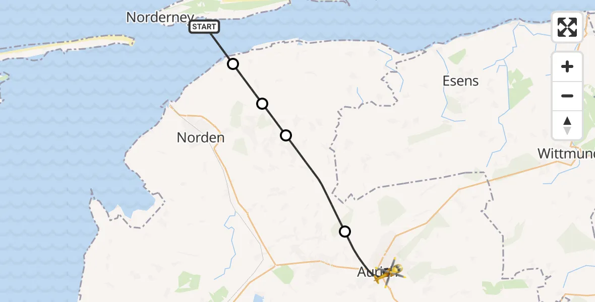 Flugroute Rettungshubschrauber Noordzee - Aurich, 31 Juli 2026, 20:40