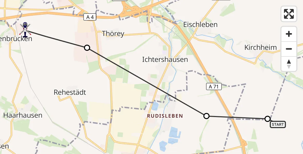 Flugroute Polizeihubschrauber Alkersleben - Amt Wachsenburg, 31 Juli 2026, 20:45