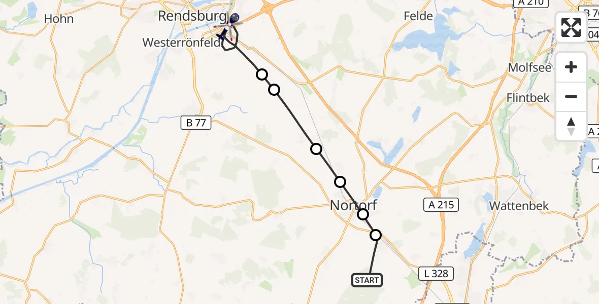 Flugroute Polizeihubschrauber Timmaspe - Osterrönfeld, 31 Juli 2026, 20:46