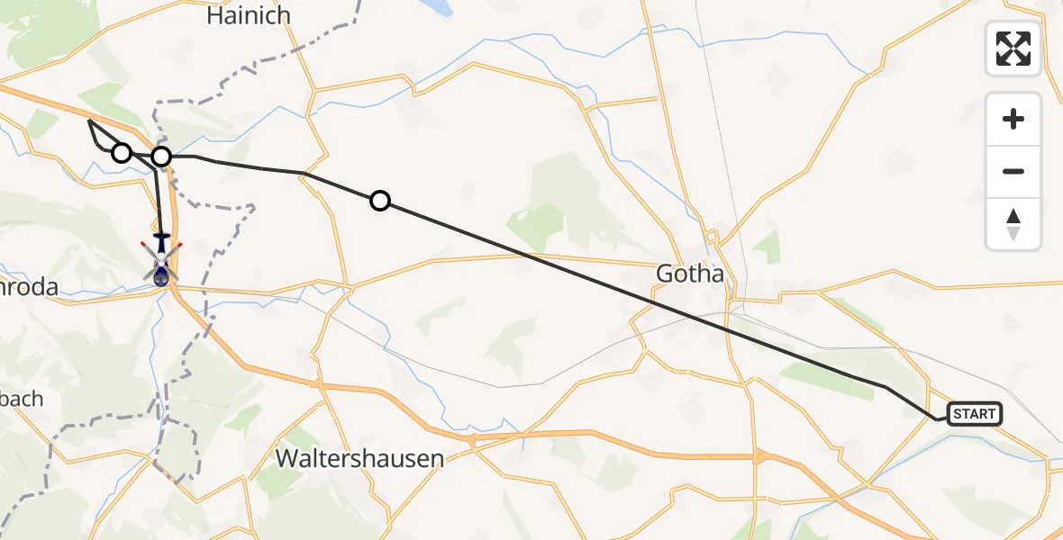 Flugroute Polizeihubschrauber Drei Gleichen - Hörselberg-Hainich, 31 Juli 2026, 20:49
