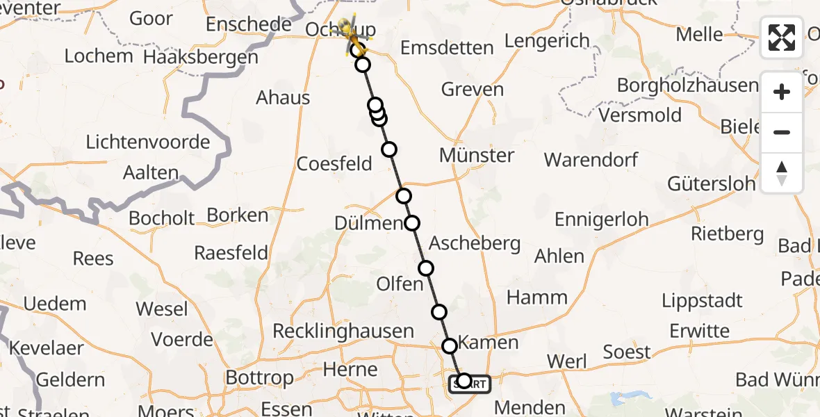 Flugroute Rettungshubschrauber Dortmund Flughafen - Ochtrup, 31 Juli 2026, 20:52