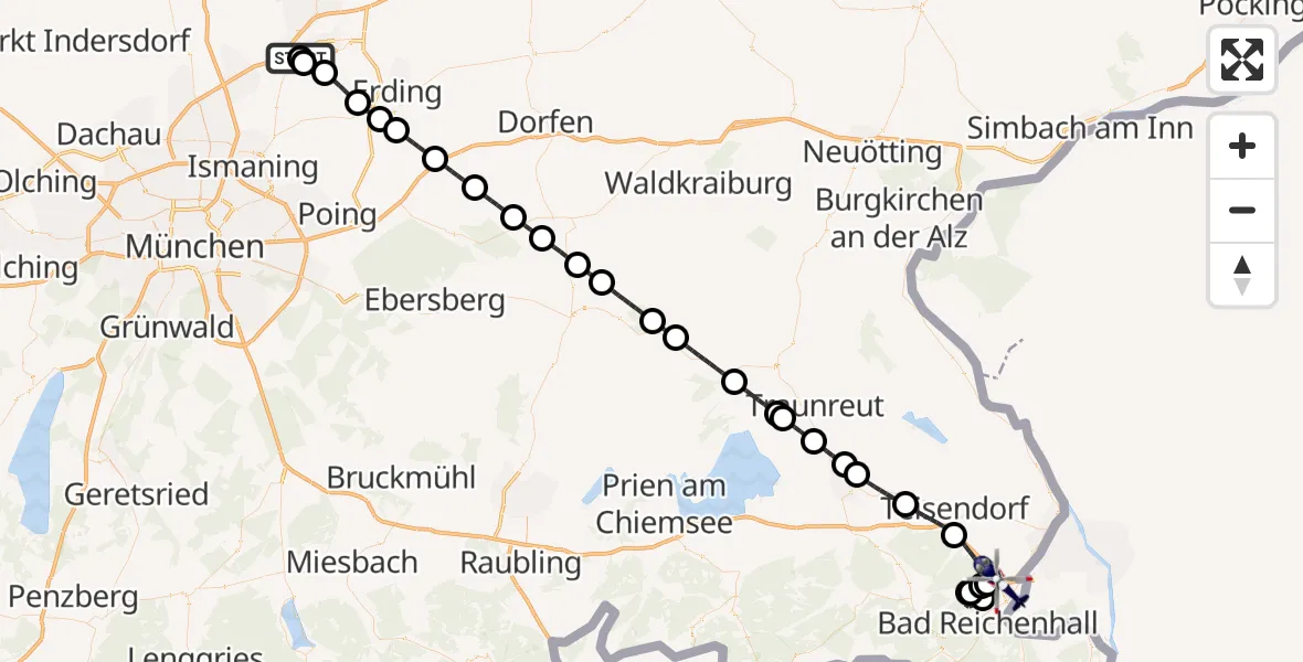 Flugroute Polizeihubschrauber München Flughafen - Piding, 31 Juli 2026, 21:03