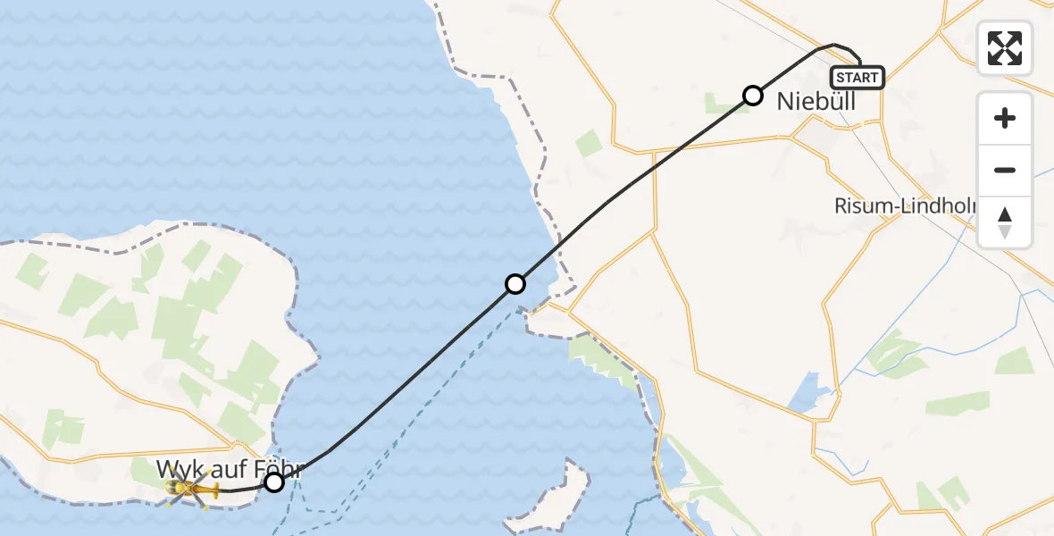 Flugroute Ambulanzhubschrauber Niebüll - Wyk auf Föhr, 31 Juli 2026, 21:18