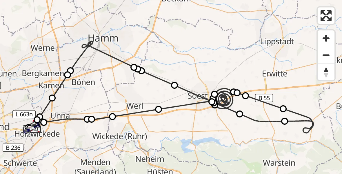 Flugroute Polizeihubschrauber Dortmund Flughafen - Dortmund Flughafen, 31 Juli 2026, 22:28