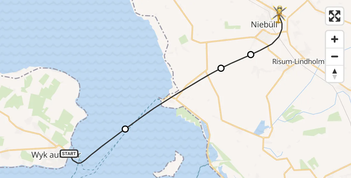 Flugroute Ambulanzhubschrauber Wyk auf Föhr - Niebüll, 31 Juli 2026, 23:09
