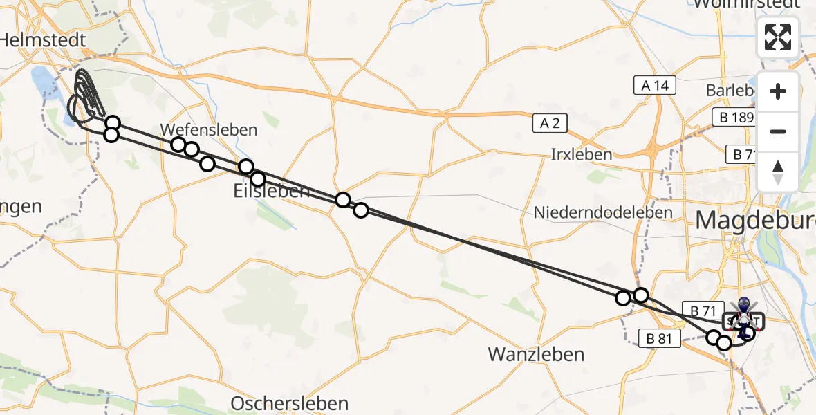 Flugroute Polizeihubschrauber Magdeburg City Flugplatz - Magdeburg, 31 Juli 2026, 23:39