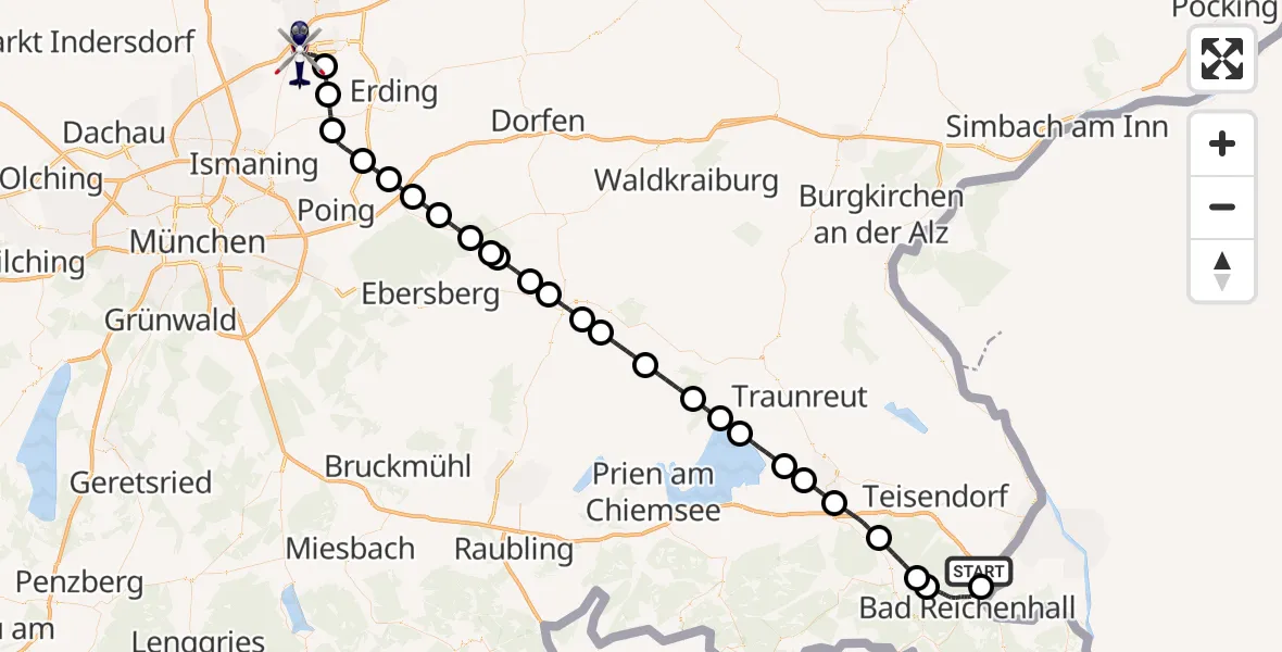 Flugroute Polizeihubschrauber Piding - München Flughafen, 01 August 2026, 00:19