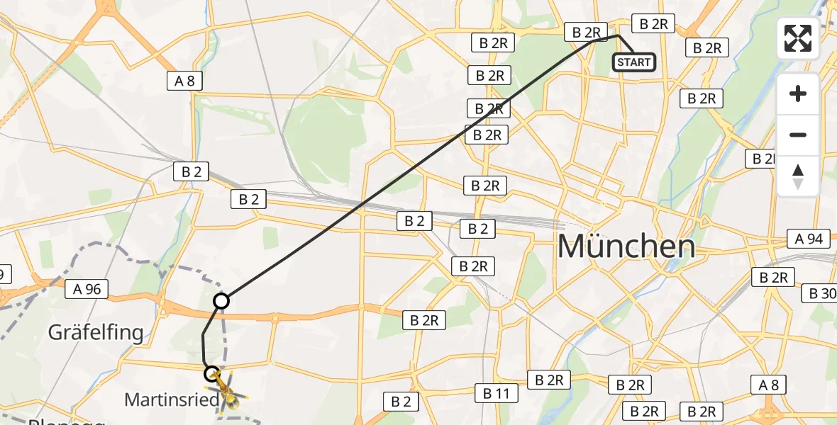 Flugroute Rettungshubschrauber München - DRF Air Rescue München Hubschrauberlandeplatz, 01 August 2026, 00:22