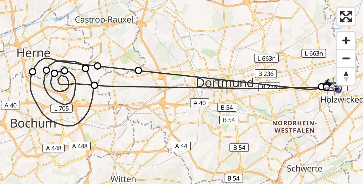Flugroute Polizeihubschrauber Dortmund Flughafen - Dortmund Flughafen, 01 August 2026, 01:24
