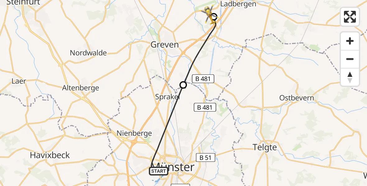 Flugroute Ambulanzhubschrauber Münster - Christoph  Westfalen-ADAC, 01 August 2026, 01:38