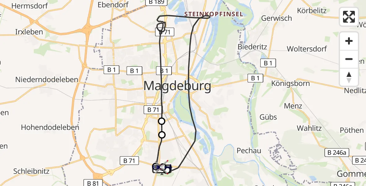Flugroute Polizeihubschrauber Magdeburg City Flugplatz - Magdeburg, 01 August 2026, 03:46