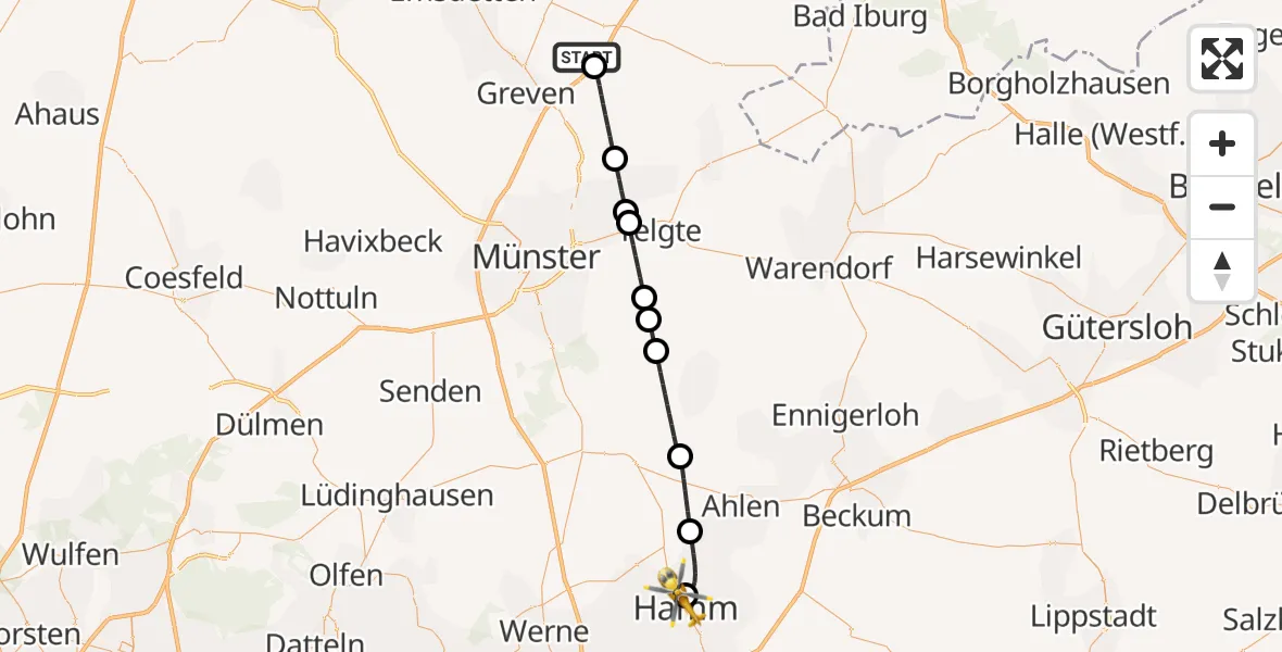 Flugroute Ambulanzhubschrauber Christoph  Westfalen-ADAC - Hamm-Lippewiesen Flugplatz, 01 August 2026, 04:37