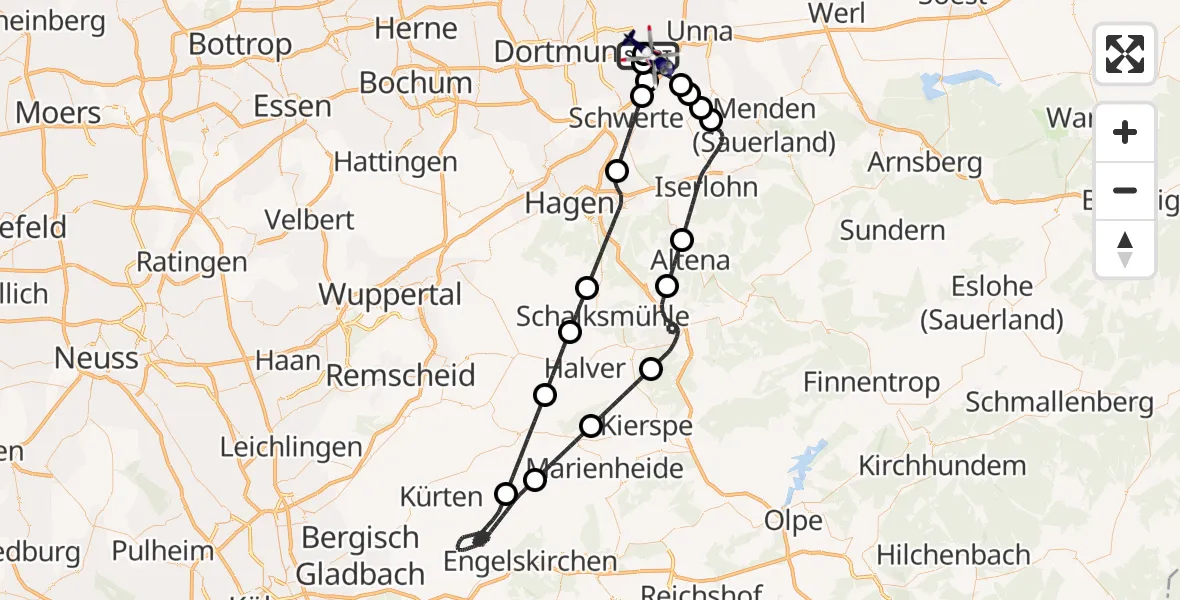 Flugroute Polizeihubschrauber Dortmund Flughafen - Dortmund Flughafen, 01 August 2026, 04:40