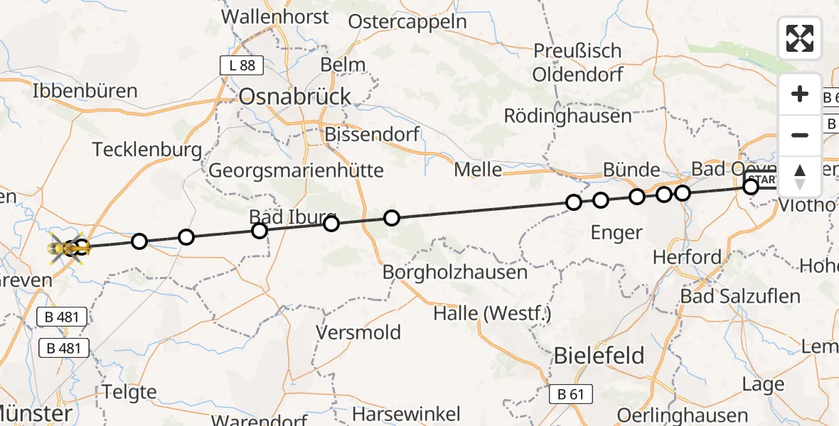 Flugroute Ambulanzhubschrauber Bad Oeynhausen - Christoph  Westfalen-ADAC, 01 August 2026, 06:01