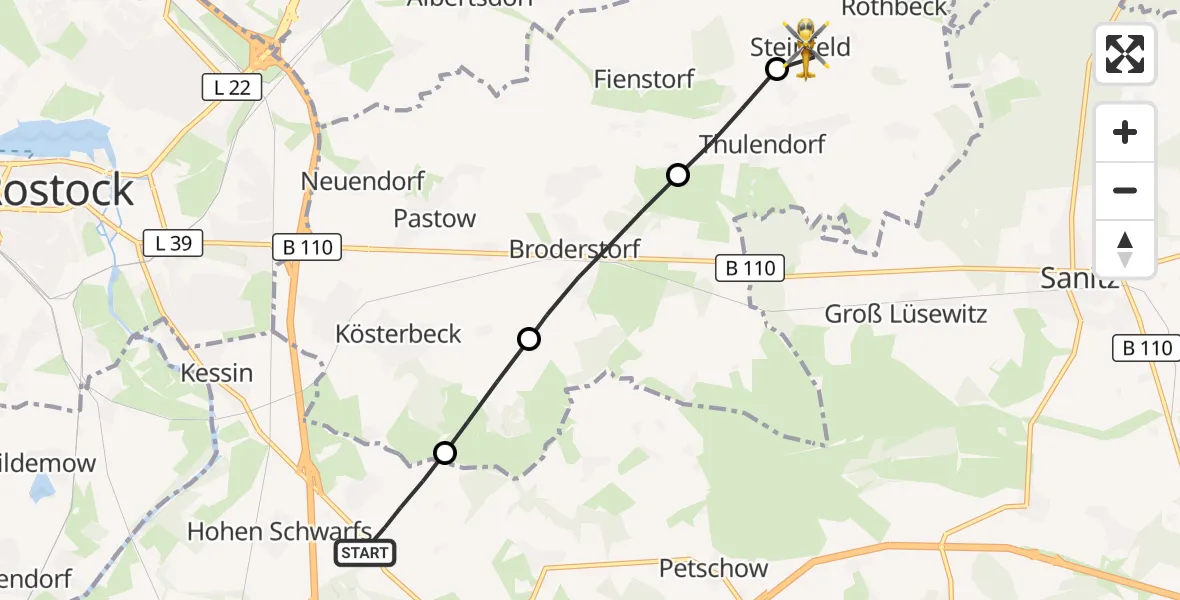 Flugroute Ambulanzhubschrauber Dummerstorf - Broderstorf, 01 August 2026, 06:26