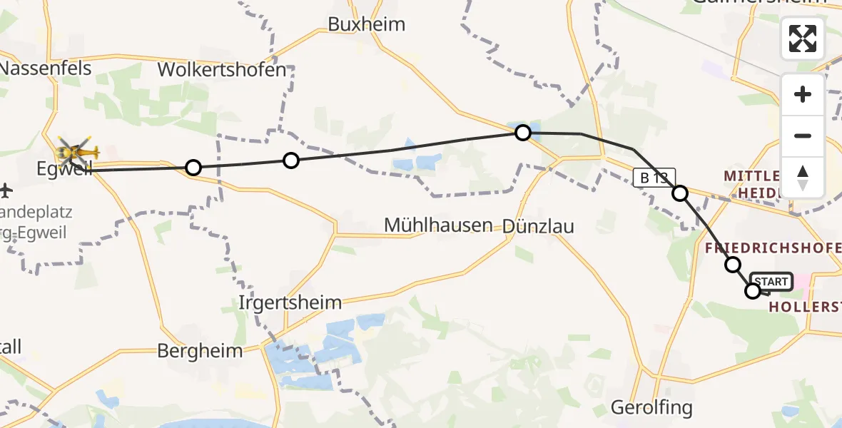 Flugroute Rettungshubschrauber Ingolstadt Hospital - Egweil, 01 August 2026, 06:39