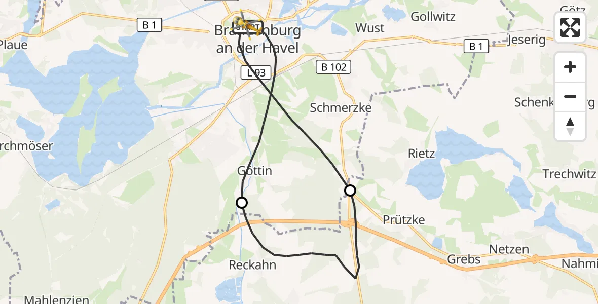 Flugroute Rettungshubschrauber Brandenburg an der Havel - Brandenburg an der Havel, 01 August 2026, 06:49