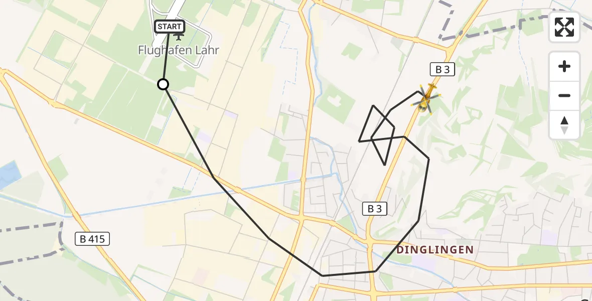 Flugroute Rettungshubschrauber Lahr Flughafen - Lahr/Schwarzwald, 01 August 2026, 06:54