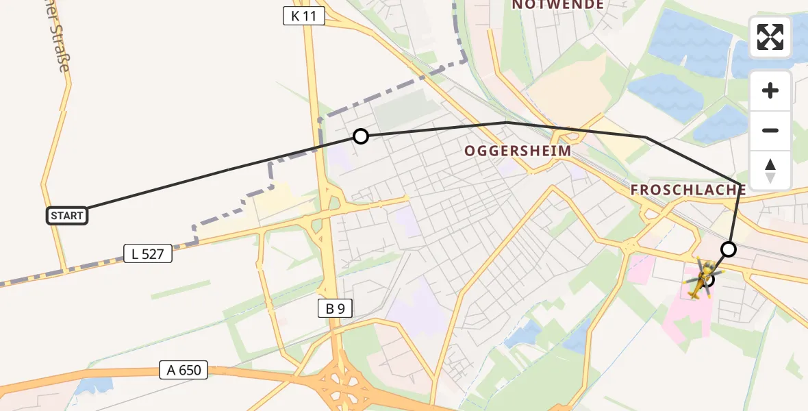 Flugroute Rettungshubschrauber Frankenthal (Pfalz) - Ludwigshafen Accident Hospital, 01 August 2026, 07:10