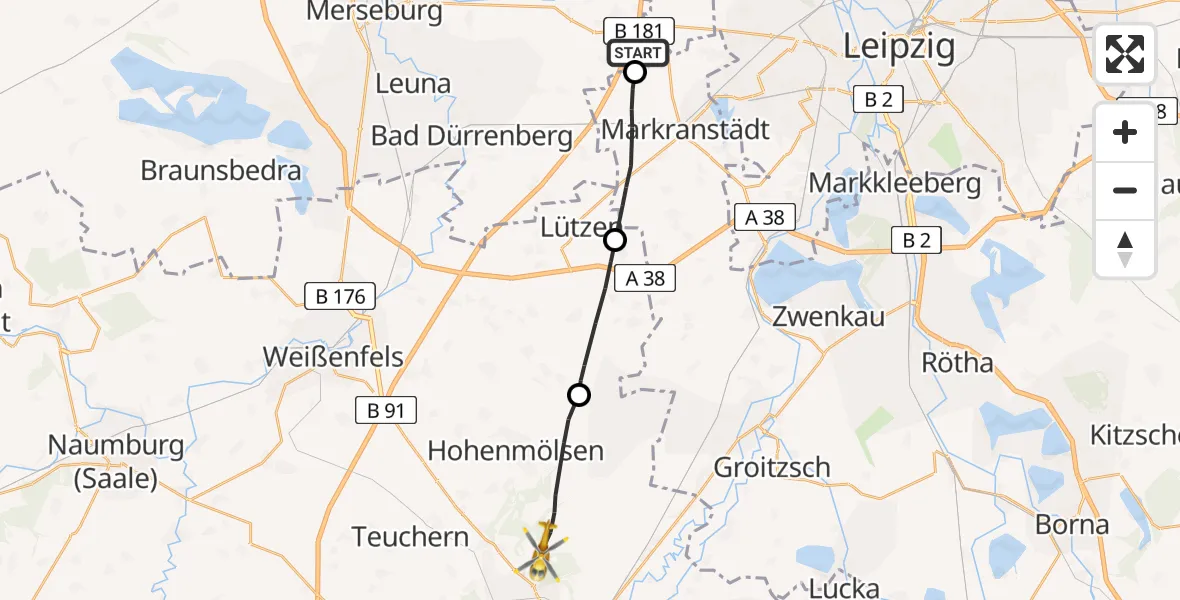 Flugroute Rettungshubschrauber Leuna - Zeitz, 01 August 2026, 07:21