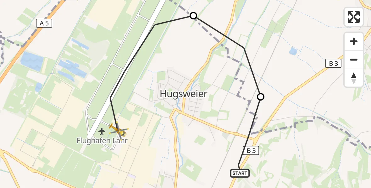 Flugroute Rettungshubschrauber Lahr/Schwarzwald - Lahr Flughafen, 01 August 2026, 07:32