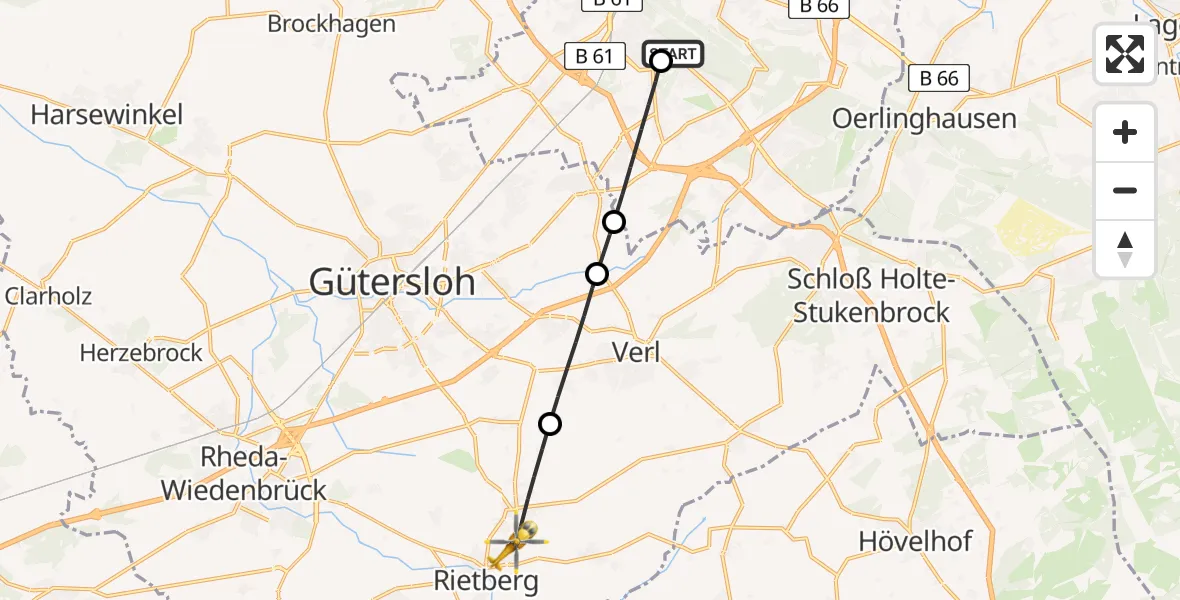 Flugroute Rettungshubschrauber Luftrettungszentrum Bielefeld - Rietberg, 01 August 2026, 07:35