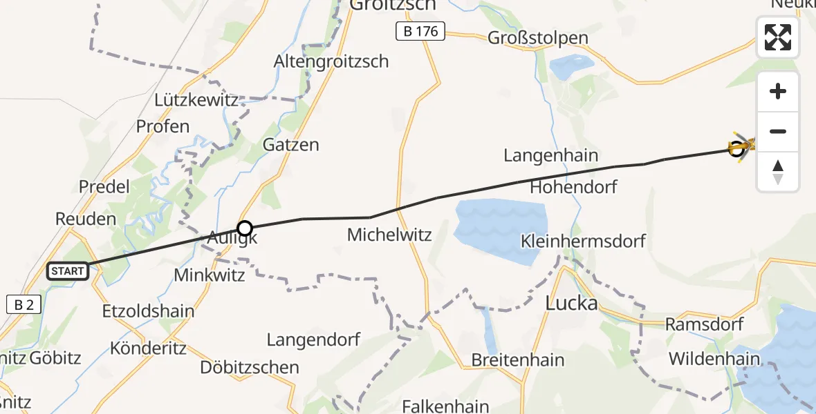 Flugroute Rettungshubschrauber Elsteraue - Regis-Breitingen, 01 August 2026, 08:02