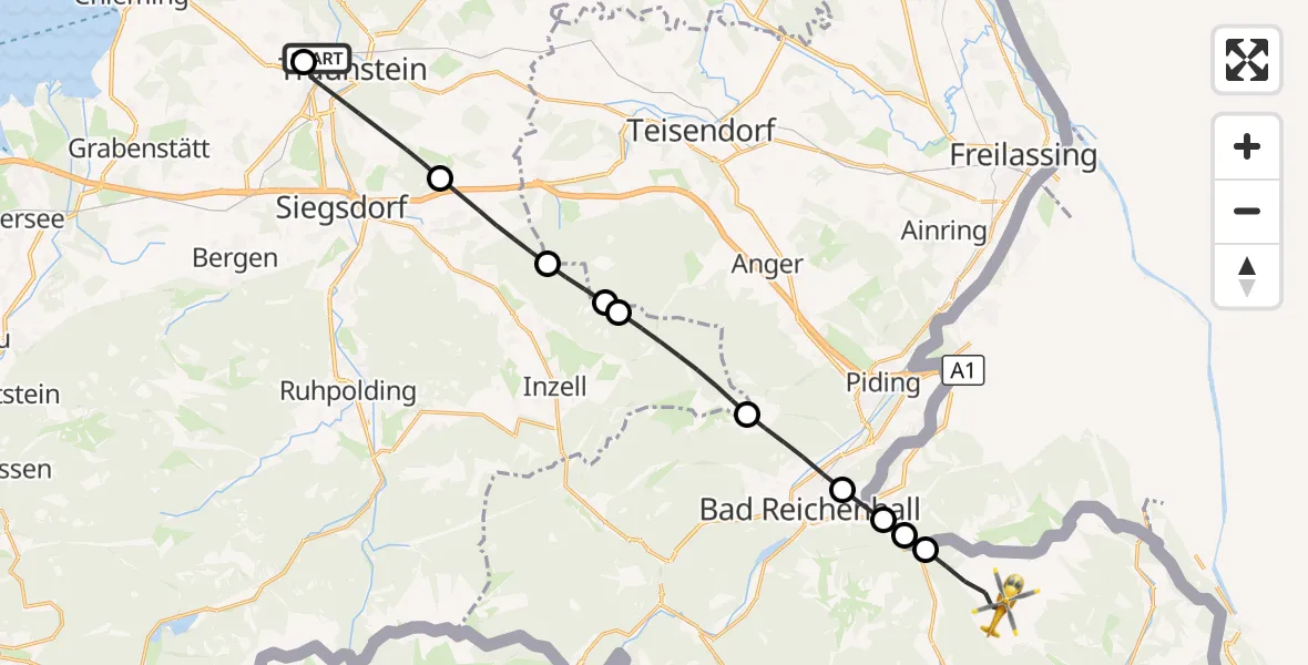 Flugroute Rettungshubschrauber Traunstein Hospital - Bischofswiesen, 01 August 2026, 08:05