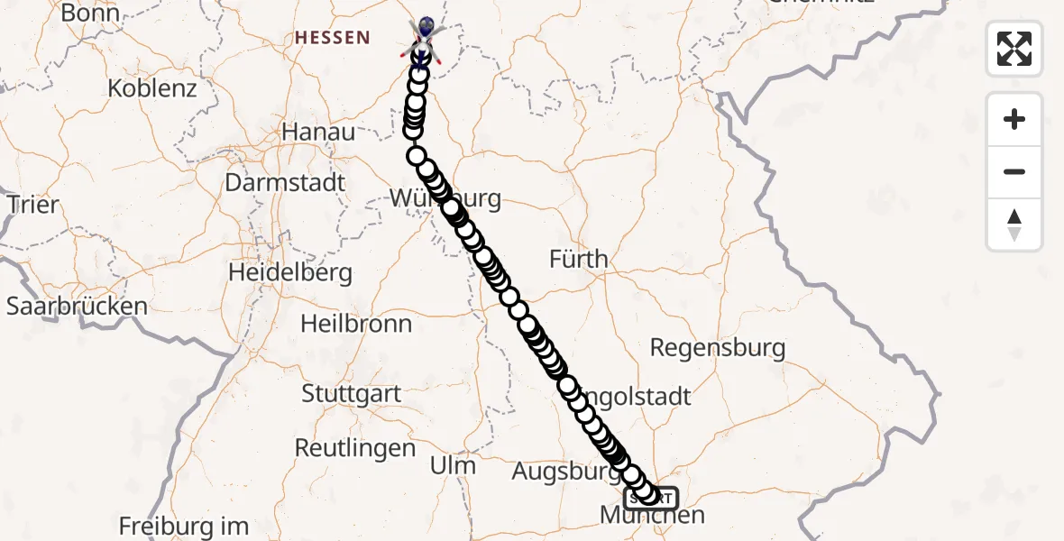 Flugroute Polizeihubschrauber Oberschleissheim Hubschrauberlandeplatz - Petersberg, 01 August 2026, 08:09