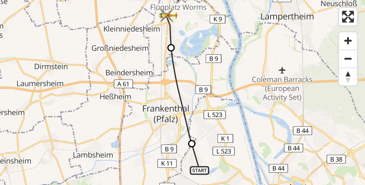 Flugroute Rettungshubschrauber Ludwigshafen am Rhein - Bobenheim-Roxheim, 01 August 2026, 08:11