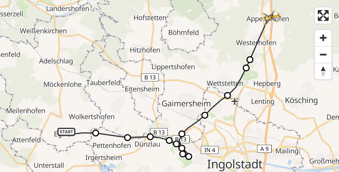 Flugroute Rettungshubschrauber Egweil - Stammham, 01 August 2026, 08:16