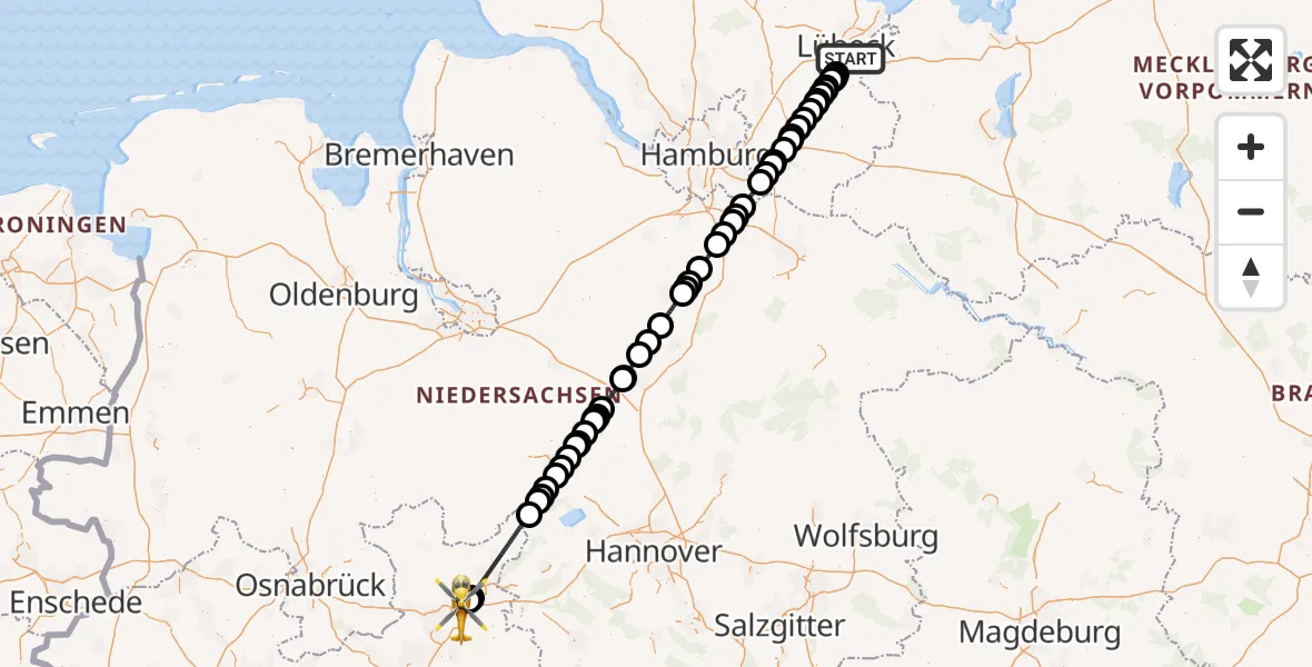 Flugroute Rettungshubschrauber Lübeck - Bad Oeynhausen, 01 August 2026, 08:18