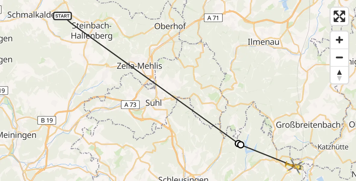 Flugroute Rettungshubschrauber Schmalkalden - Masserberg, 01 August 2026, 08:21