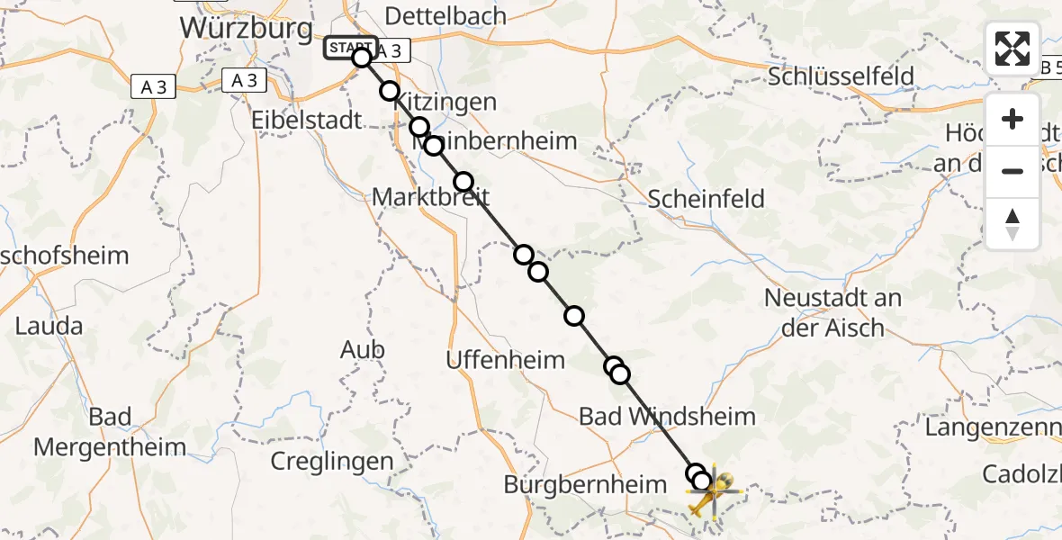 Flugroute Rettungshubschrauber Rottendorf - Obernzenn, 01 August 2026, 08:22