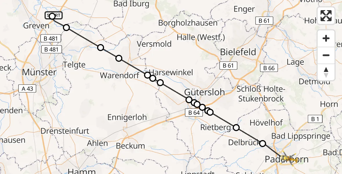 Flugroute Ambulanzhubschrauber Christoph  Westfalen-ADAC - Paderborn, 01 August 2026, 08:23