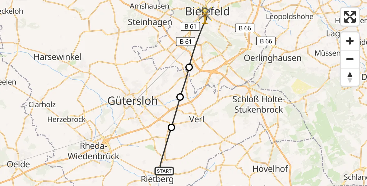 Flugroute Rettungshubschrauber Rietberg - Bielefeld, 01 August 2026, 08:30