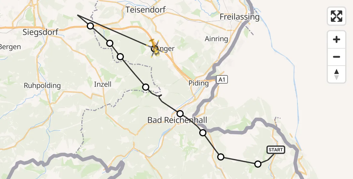 Flugroute Rettungshubschrauber Marktschellenberg - Anger, 01 August 2026, 09:02