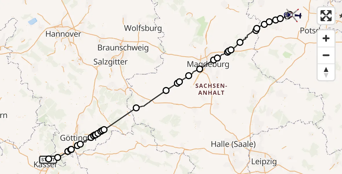 Flugroute Polizeihubschrauber Fuldatal - Nauen, 01 August 2026, 09:24