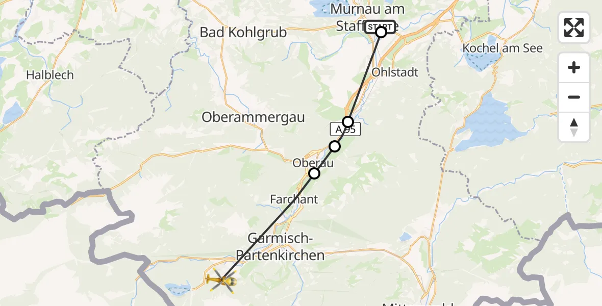 Flugroute Rettungshubschrauber Murnau Accident Hospital - Brandweg Hubschrauberlandeplatz, 01 August 2026, 09:34