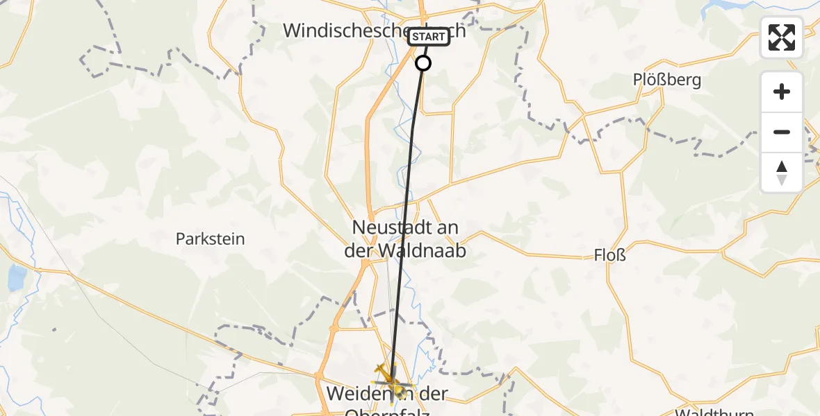 Flugroute Ambulanzhubschrauber Windischeschenbach - Weiden Hospital, 01 August 2026, 09:38