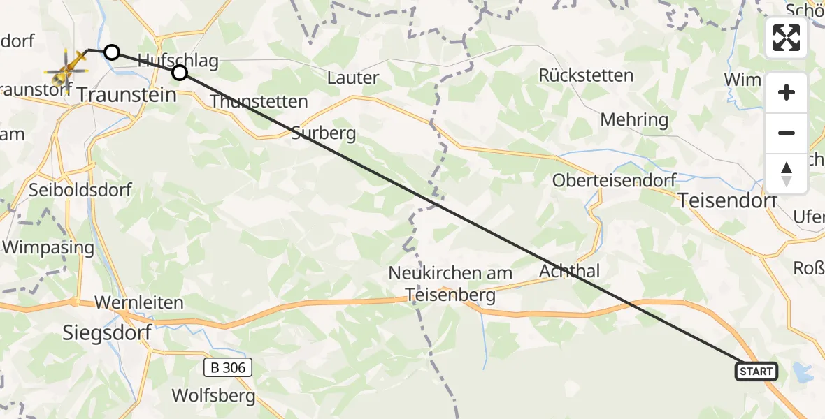 Flugroute Rettungshubschrauber Anger - Traunstein Hospital, 01 August 2026, 09:43
