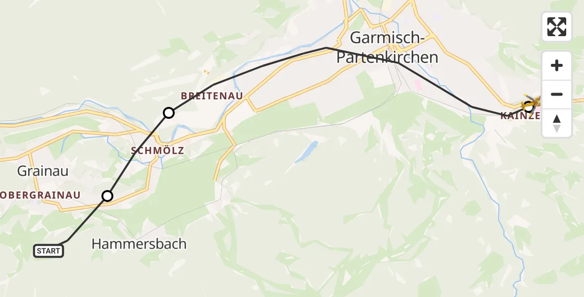 Flugroute Rettungshubschrauber Brandweg Hubschrauberlandeplatz - Garmisch-Partenkirchen Clinic Hubschrauberlandeplatz, 01 August 2026, 10:24