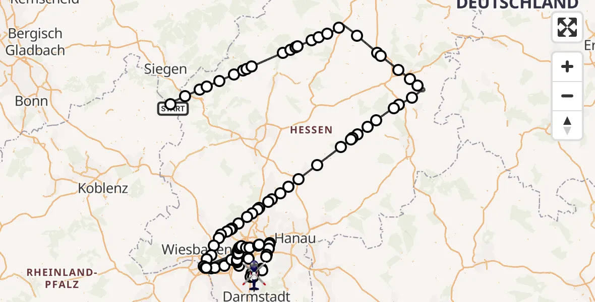 Flugroute Polizeihubschrauber Siegerland Flughafen - Flughafen Frankfurt-Egelsbach, 01 August 2026, 10:24