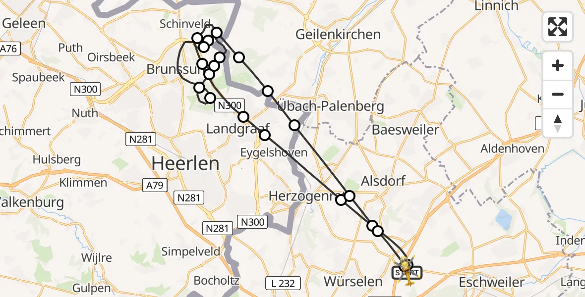 Flugroute Rettungshubschrauber Aachen-Merzbrück Flughafen - Aachen-Merzbrück Flughafen, 01 August 2026, 10:33
